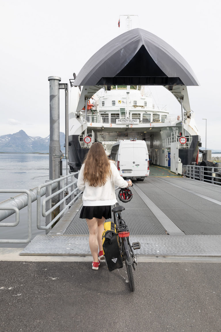 First we push the bike onboard. Then coffee in the cafe. From Stokkvågen © Kathrine Sørgård