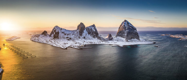The islands of Træna, with the biggest island of Sanna in the midle. Mount Trænstaven is to the right, and then the other peaks. Most people, though, live on the smaller island of Husøya, that you see on the left edge © Arvids Baranovs